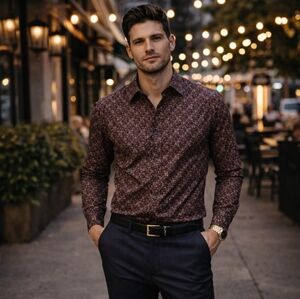 NWT Society of Threads Micro Floral Button Up Shirt S Brown Modern Slim Dressy